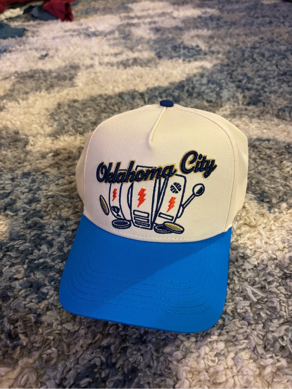 Oklahoma City Embroidered Snapback Cap - White & Bright Blue